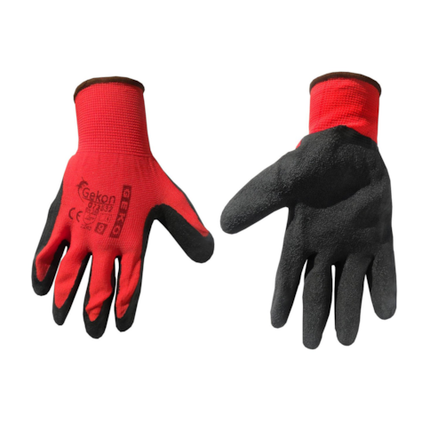 Cotton Work Gloves s.9 with Crinkled Latex Palm Coating, Knit Wrist (red)