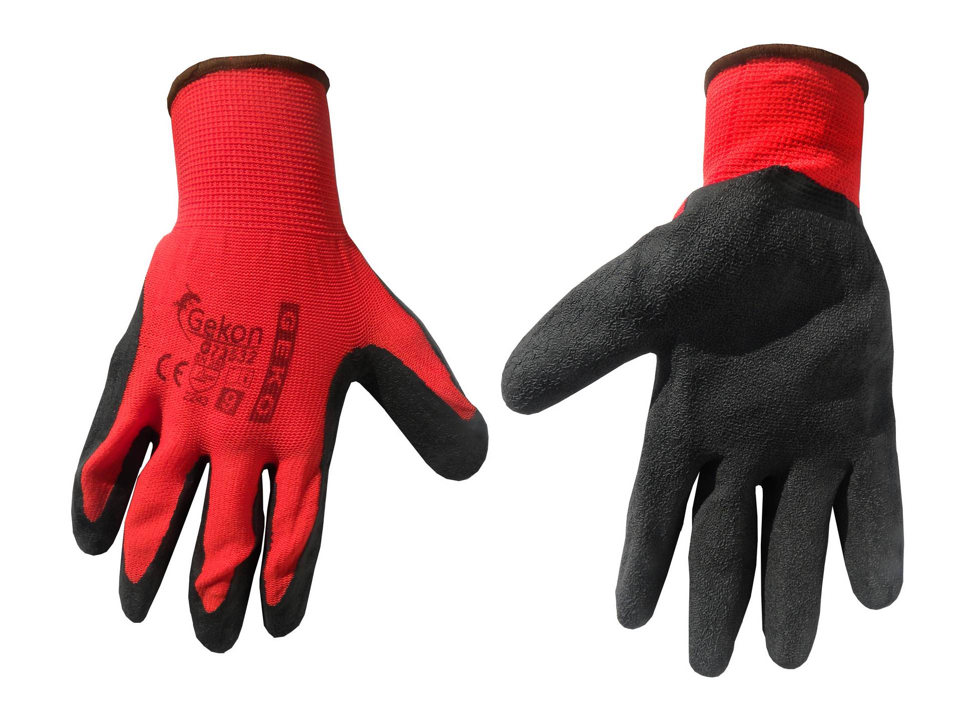 Cotton Work Gloves s.9 with Crinkled Latex Palm Coating, Knit Wrist (red)