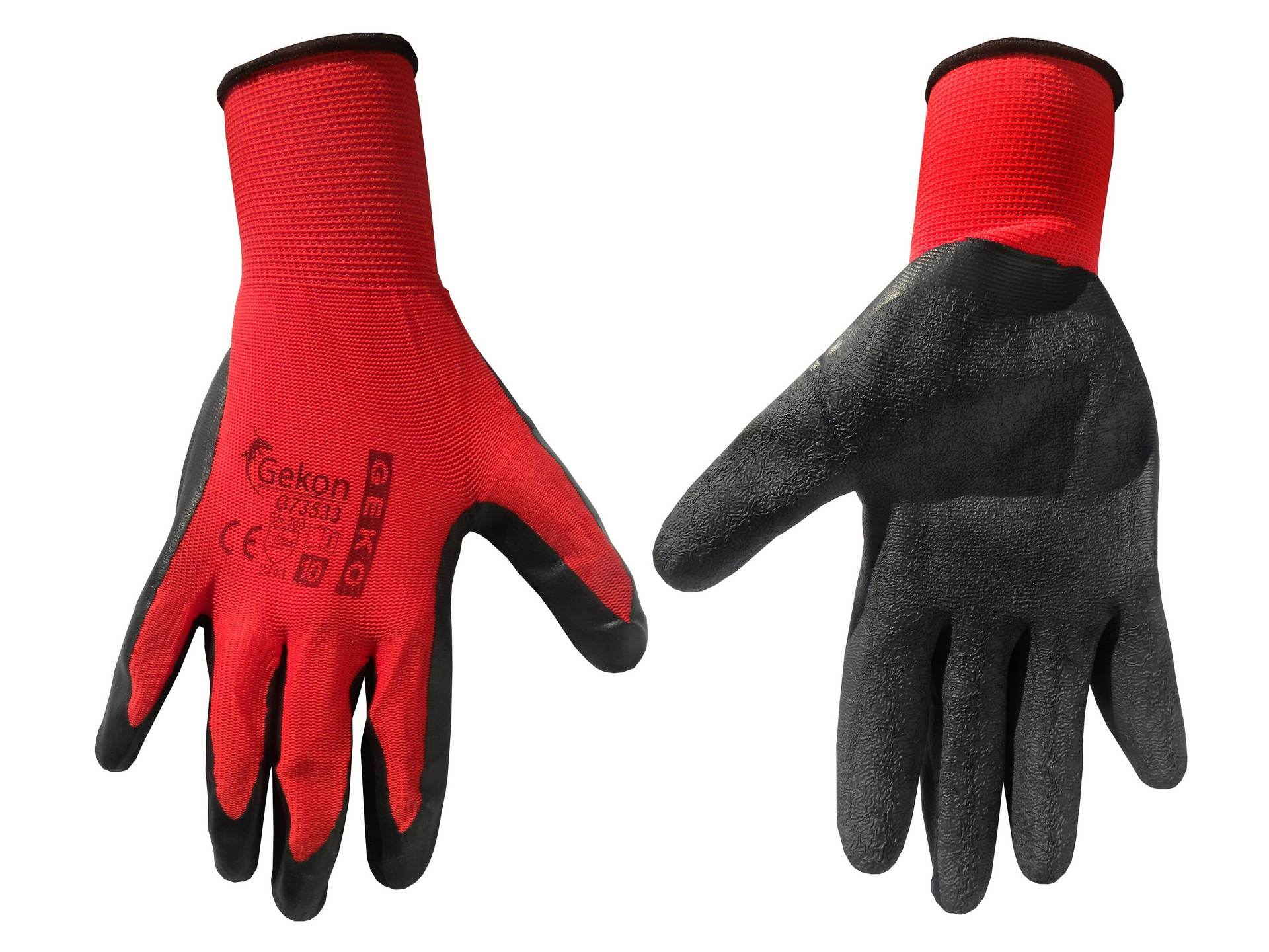 Cotton Work Gloves s.10 with Crinkled Latex Palm Coating, Knit Wrist (red)