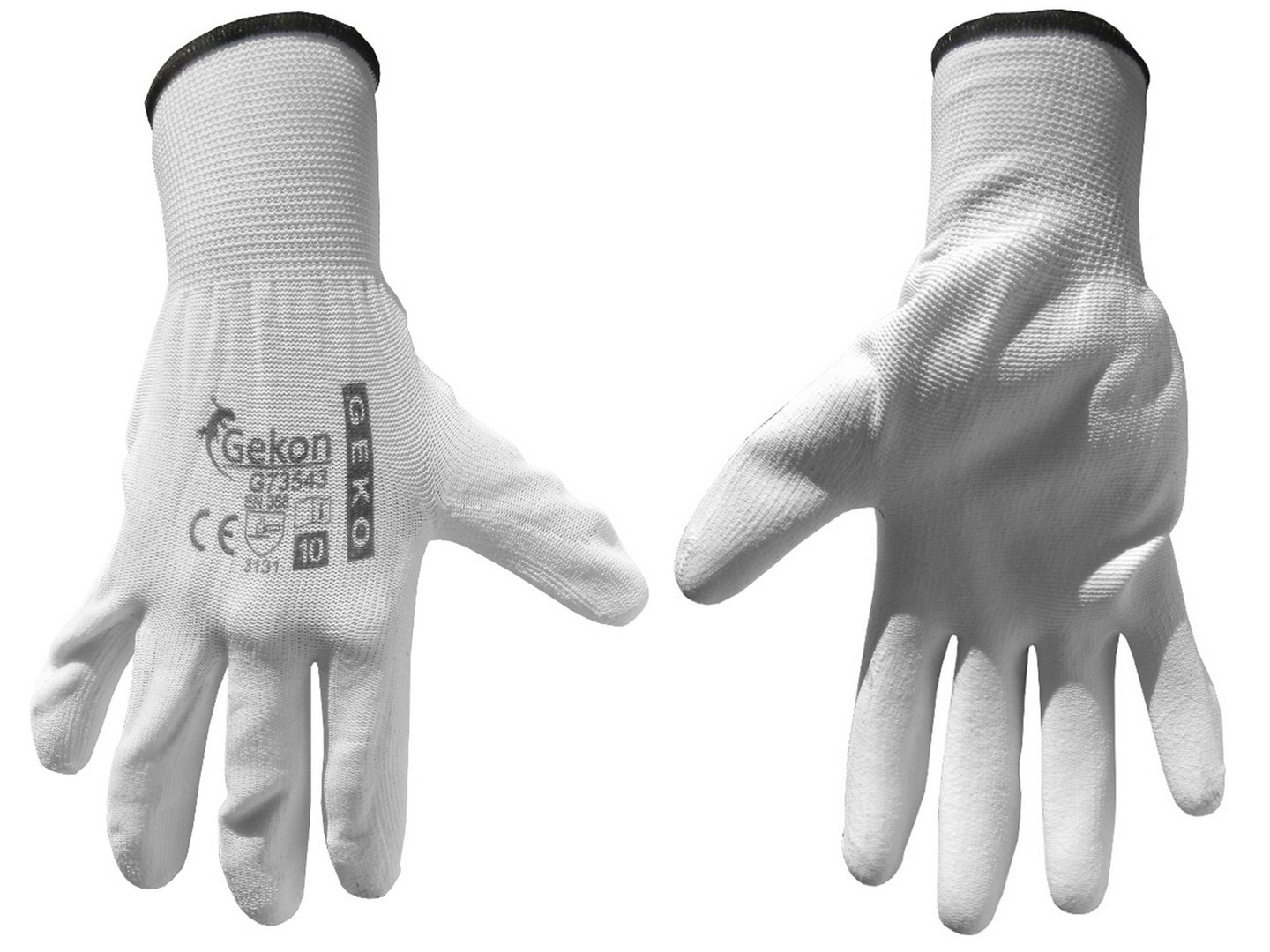 Cotton Work Gloves s.10 with PU Palm Coating, Knit Wrist (white)