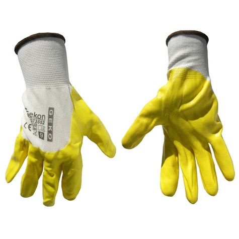 Cotton Work Gloves s.9 with Nitrile Palm Coating, Knit Wrist (yellow)