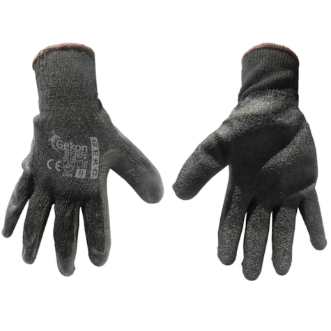 Cotton Work Gloves s.9 with Crinkled Latex Palm Coating, Knit Wrist (black)