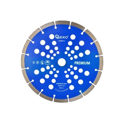 Segmented Rim Diamond Blade with Holes 230x22,2mm Rim 10mm GEKO Premium by laser