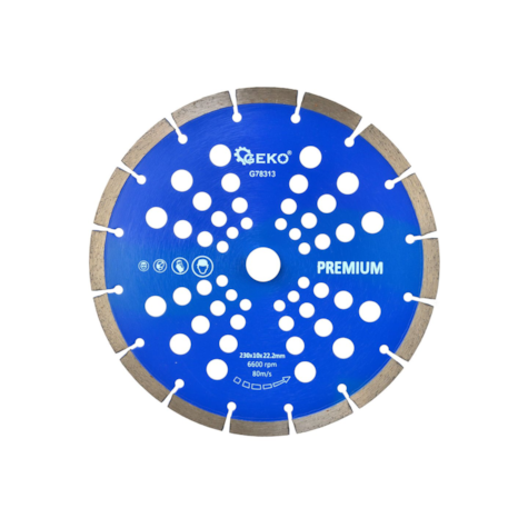 Segmented Rim Diamond Blade with Holes 230x22,2mm Rim 10mm GEKO Premium by laser