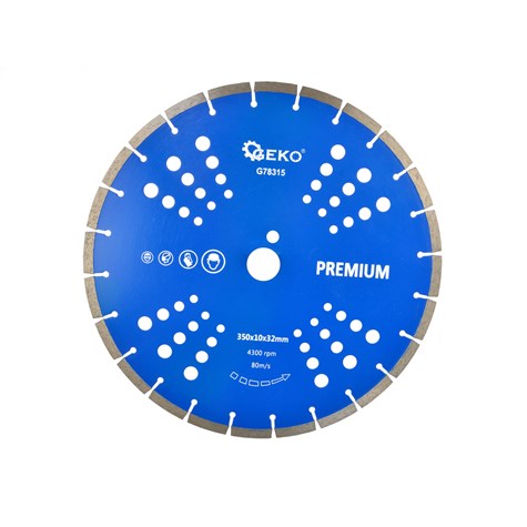 Segmented Rim Diamond Blade with Holes 350x32mm Rim 10mm GEKO Premium by laser