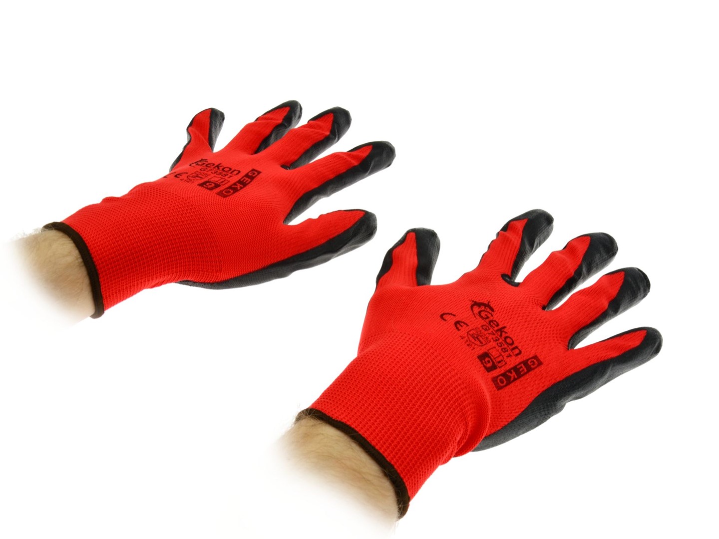 Cotton Work Gloves RED s.9 with Nitrile Palm Coating, Knit Wrist