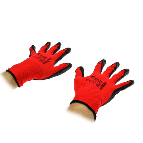 Cotton Work Gloves RED s.10 with Nitrile Palm Coating, Knit Wrist