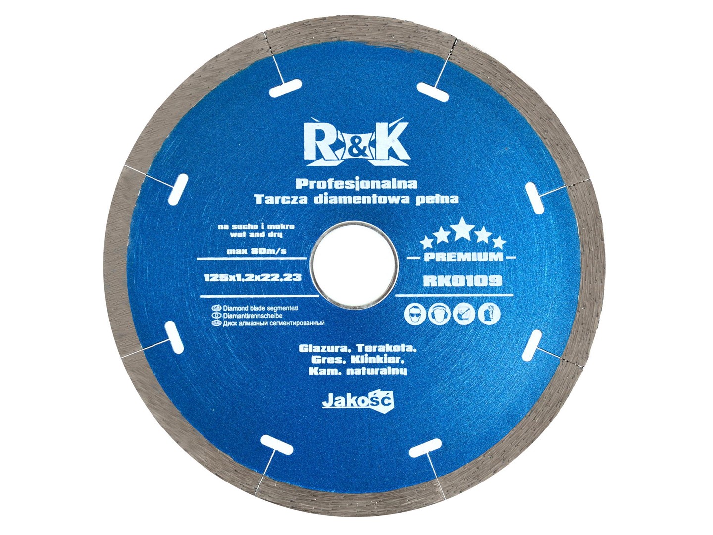 Diamond Hot Pressed Blade 125 x 5 x 1,4 x 22,2mm Continous Rim R&K Premium