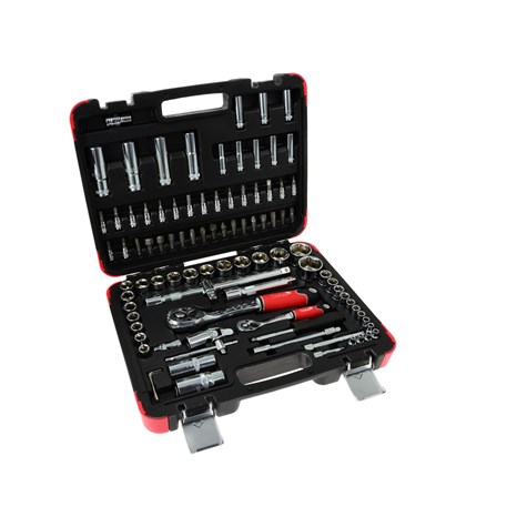 TVARDY Mechanics Tools Set Polished Chrome 94 pcs 1/2  & 1/4  Drive