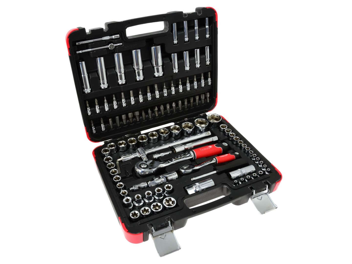 TVARDY Mechanics Tools Set Polished Chrome 108 pcs 1/2  & 1/4  Drive