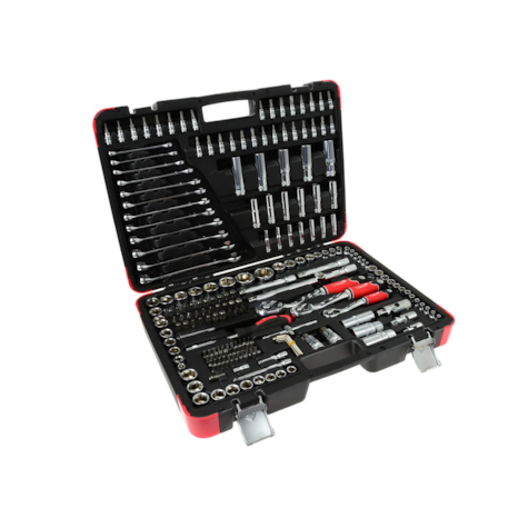 TVARDY Mechanics Tools Set Polished Chrome 216 pcs 1/2  3/8  & 1/4  Drive