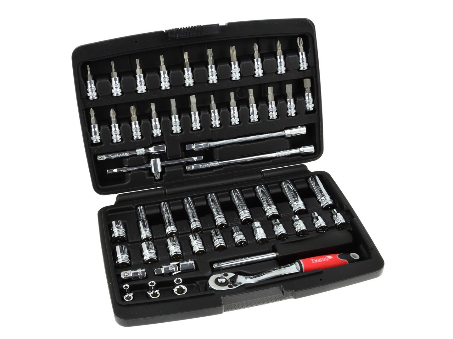 TVARDY Mechanics Tools Set Polished Chrome 56 pcs 1/4  Drive