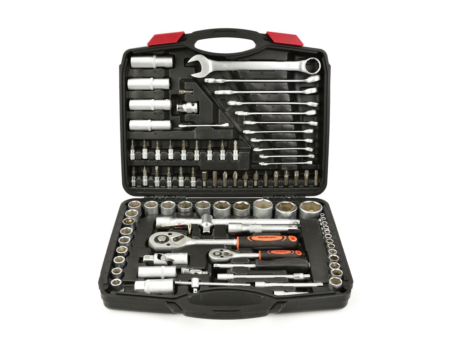 Socket Set with Ratchets, Adapters and Extensions 1/2 and 1/4 in. Drive 94 pcs