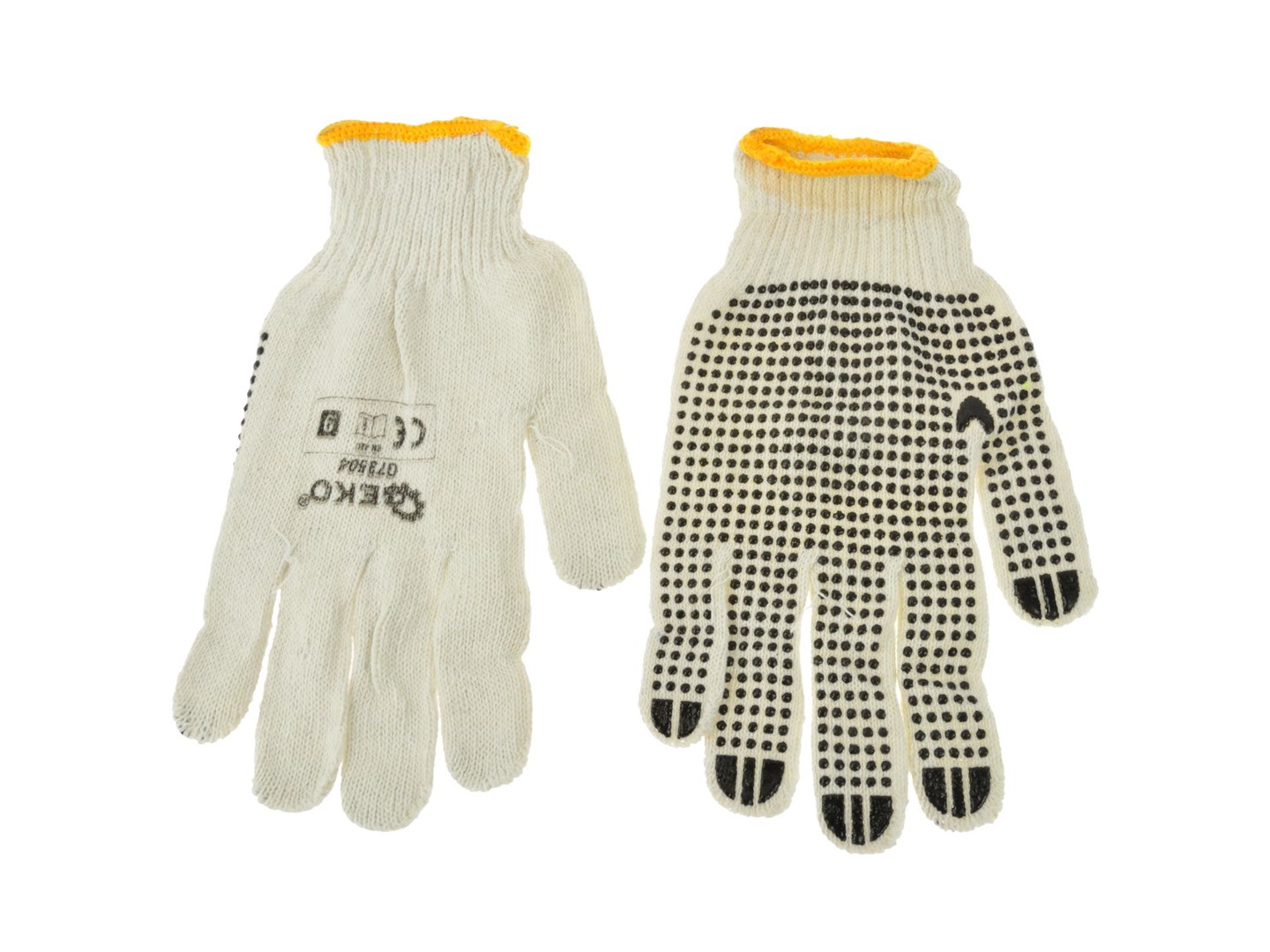 Natural white cotton with black pvc dotted gloves