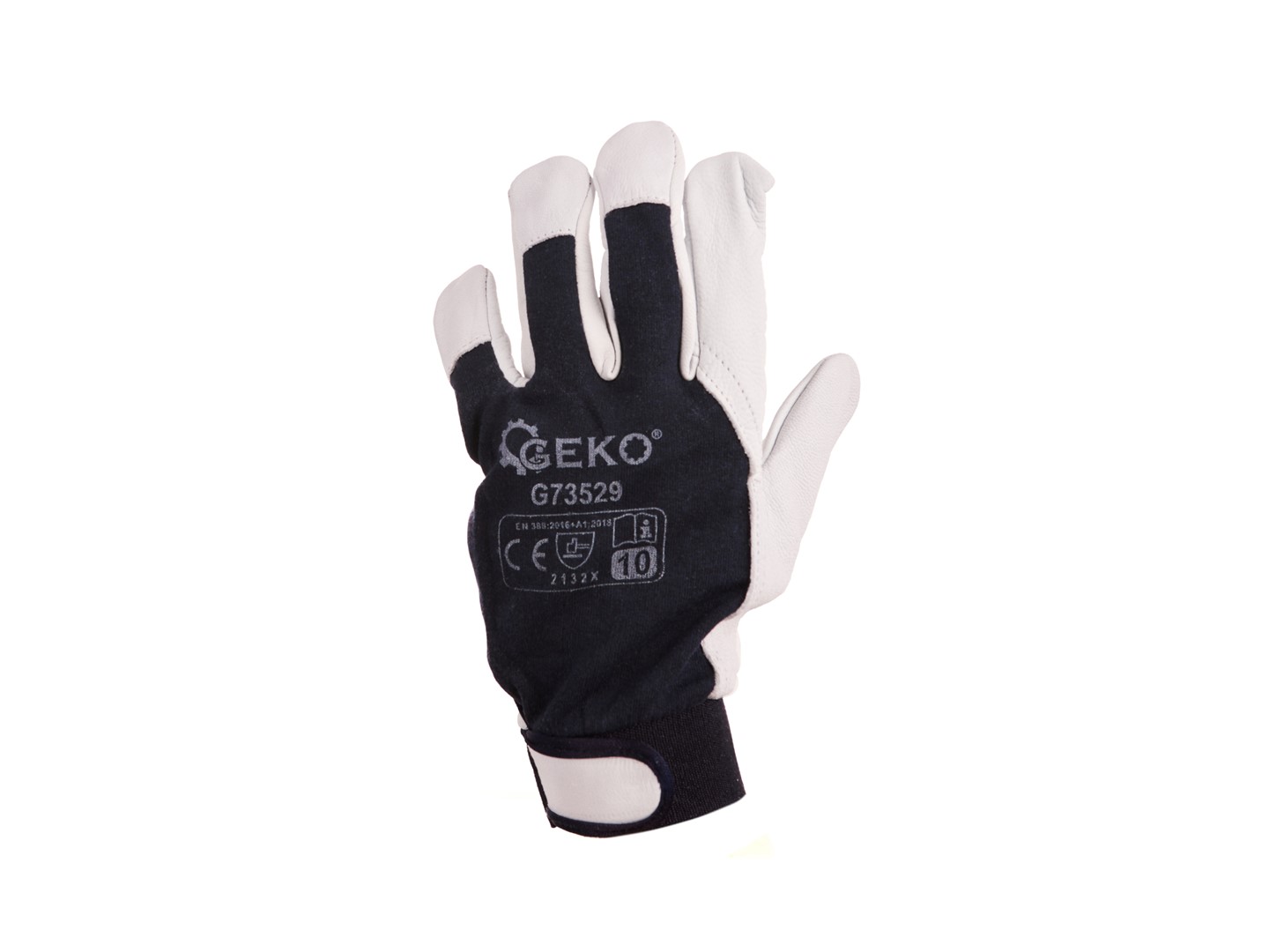 Goat leather gloves, elastic cotton back, velcro cuff s.10