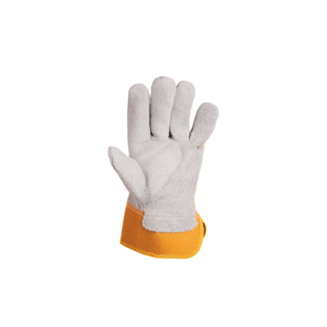 Leather gloves with plyester back