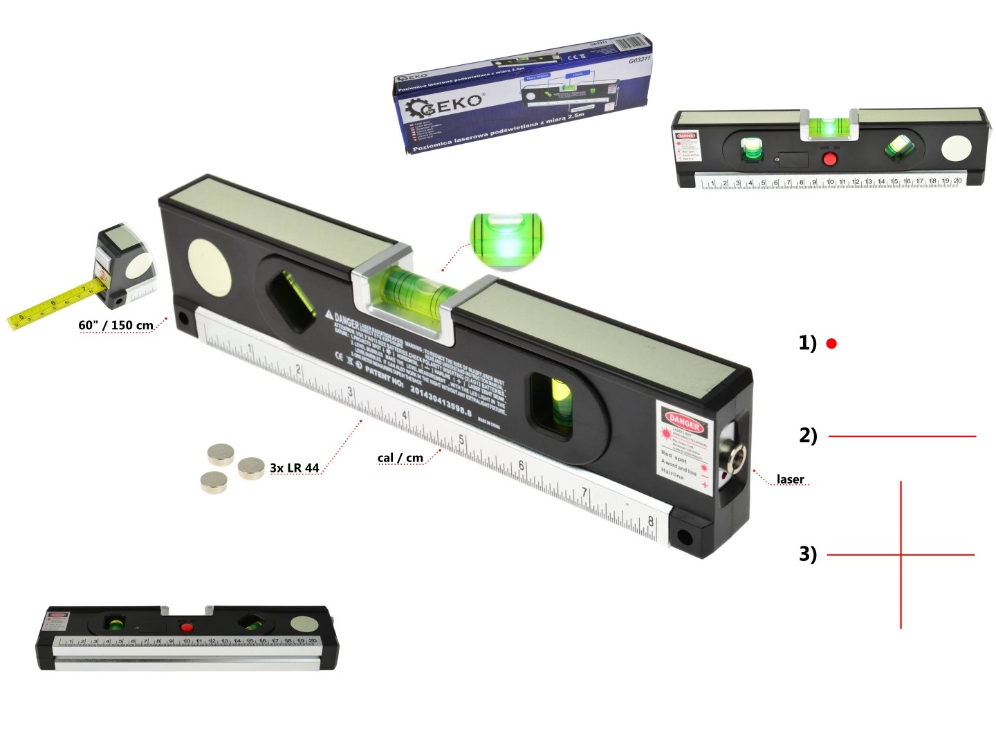 Poziomica laserowa podświetlana z miarą 1,5m (50)