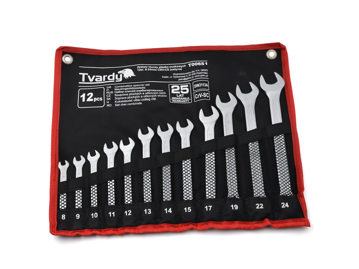 12pcs Combination spanner set  8-24mm, satin, CRV, Cold stamped