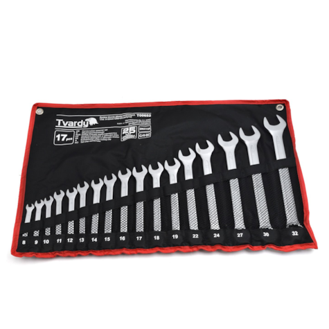 17pcs Combination spanner set  8-32mm, satin, CRV, Cold stamped