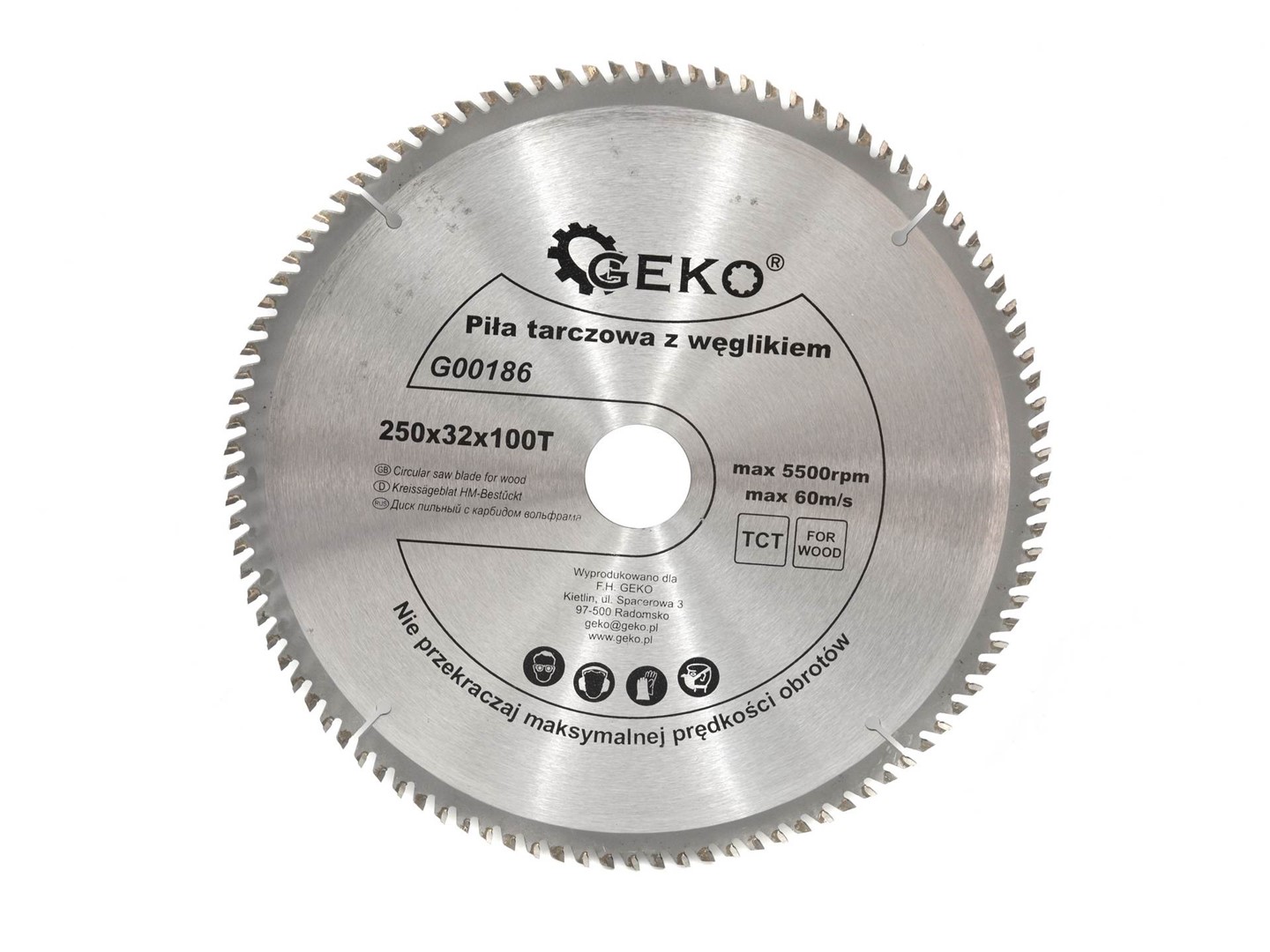 TCT Saw blade 250x32x80T + ring 25,4mm