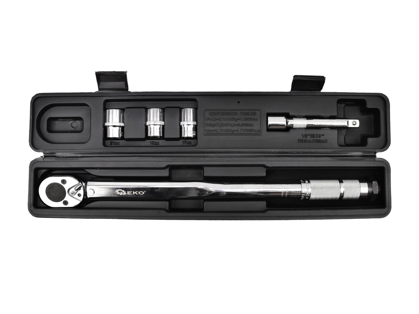 Torque wrench 1/2  28-210Nm + sockets + bar