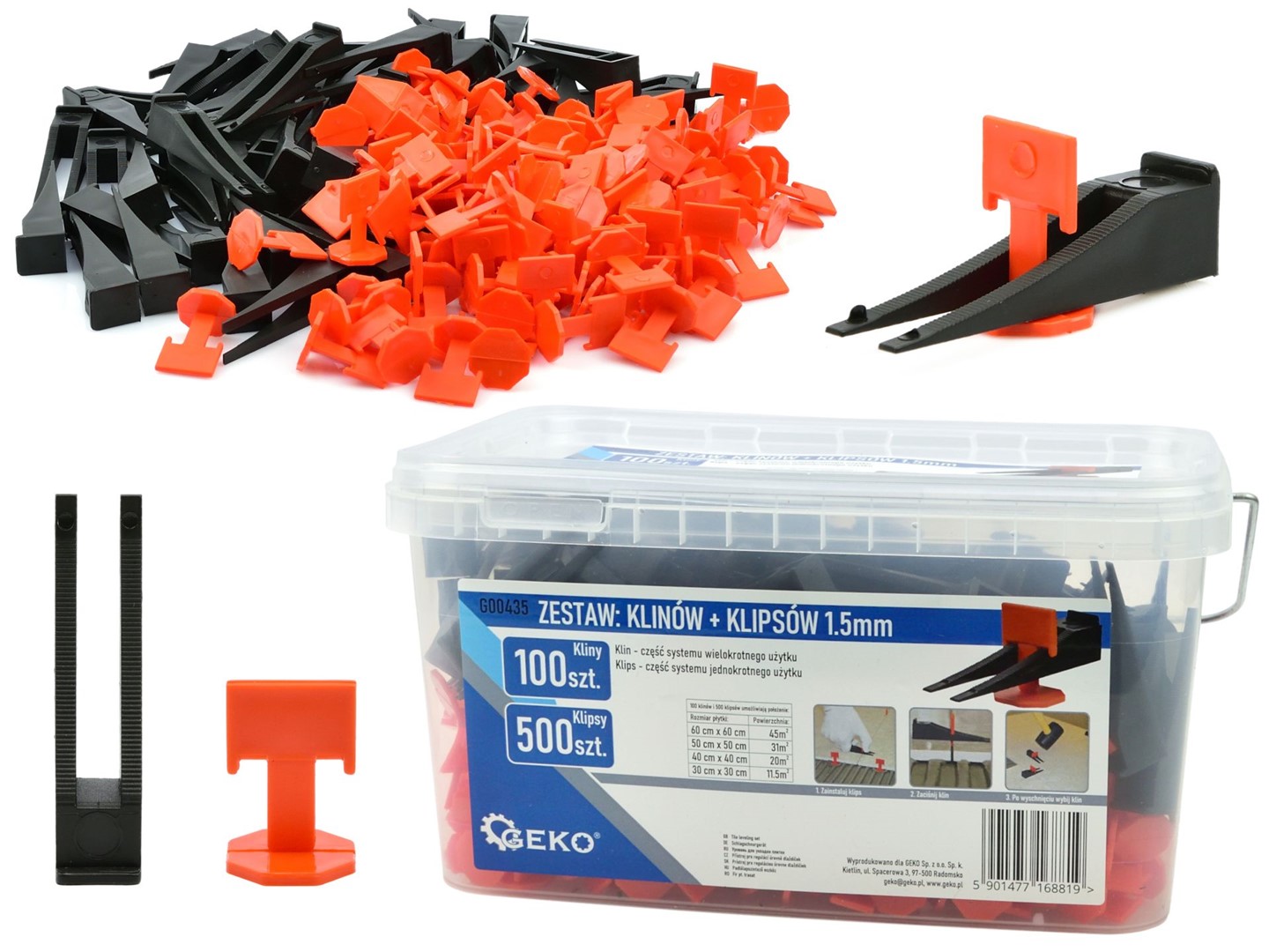 Tile Leveling System Tools - 100 wedges + 500 clips 1,5mm (1/8/128)