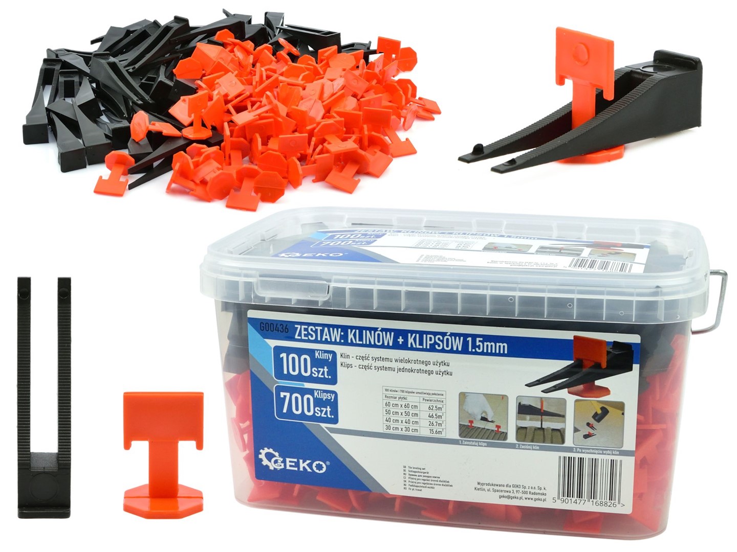 Tile Leveling System Tools - 100 wedges + 500 clips 1,5mm (1/8/128)