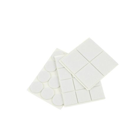 Podkładki filcowe pod meble zestaw (białe) – okrągłe 25mm i prostokątne 25x25mm + 40x40mm 28szt.(25/250)
