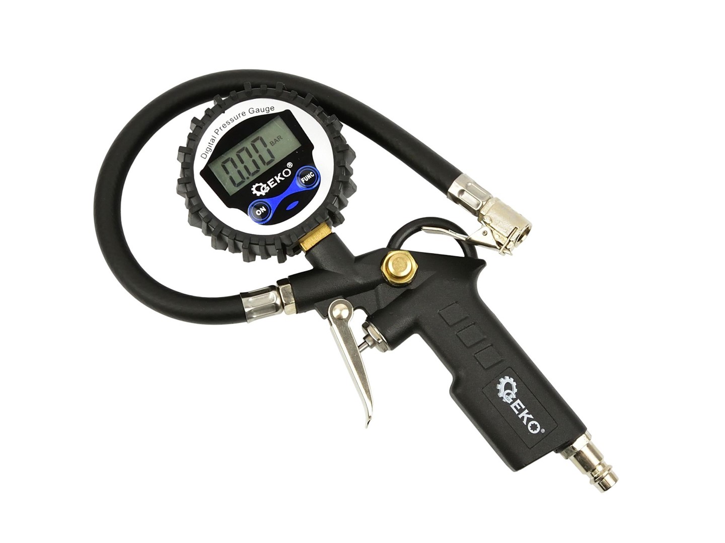 Pistol for inflating wheels with digital pressure gauge