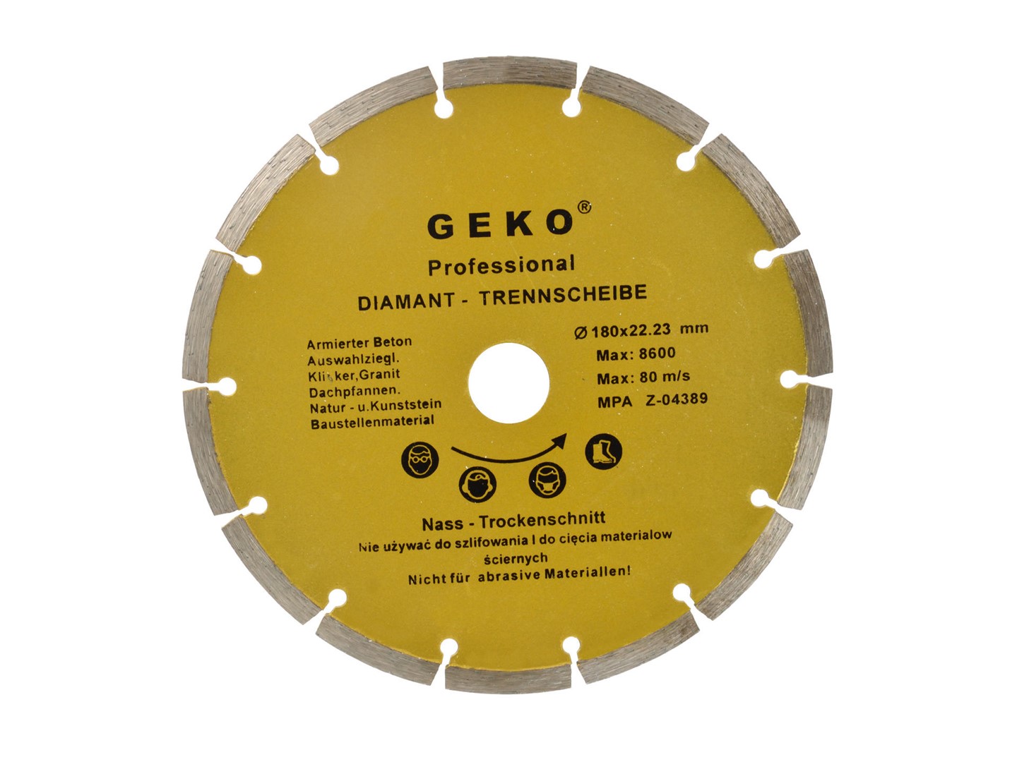 Segmented Rim Diamond Blade 180x8x22mm GEKO Profi