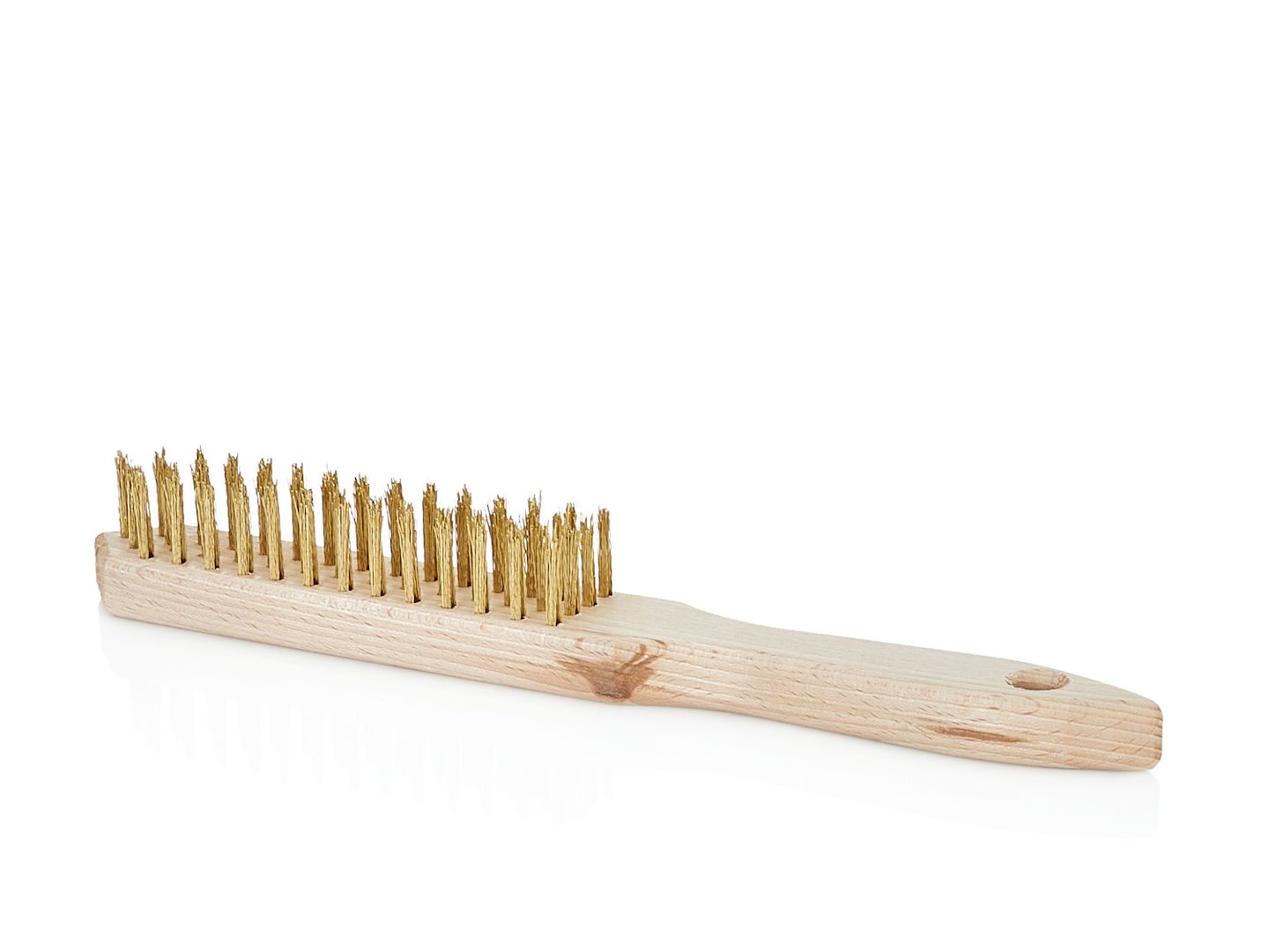 Žltá drôtená kefa na hrdzu, 4 rady, drevo (50/120)