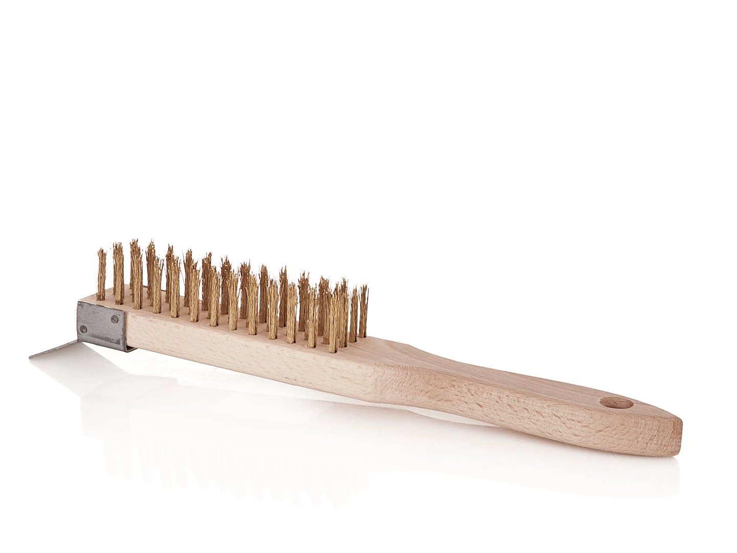 Žltá drôtená kefa na hrdzu, 4 rady, so škrabkou, drevo (20/120)