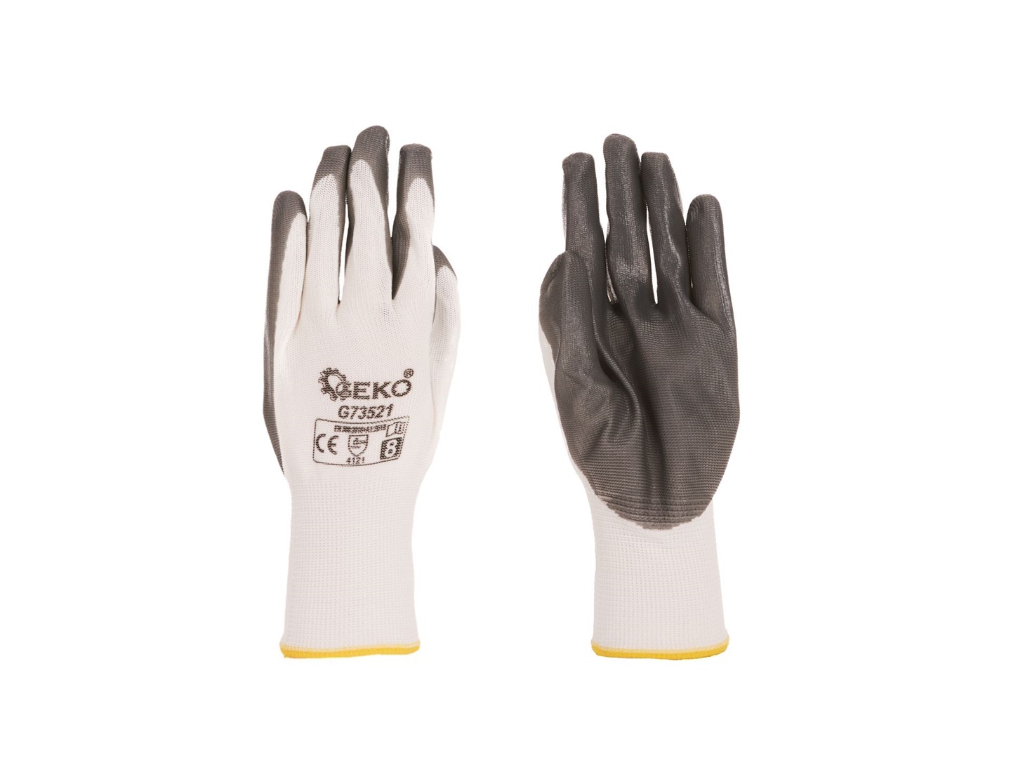 Cotton Work Gloves s.8 with Nitrile Palm Coating, Knit Wrist (white-grey)