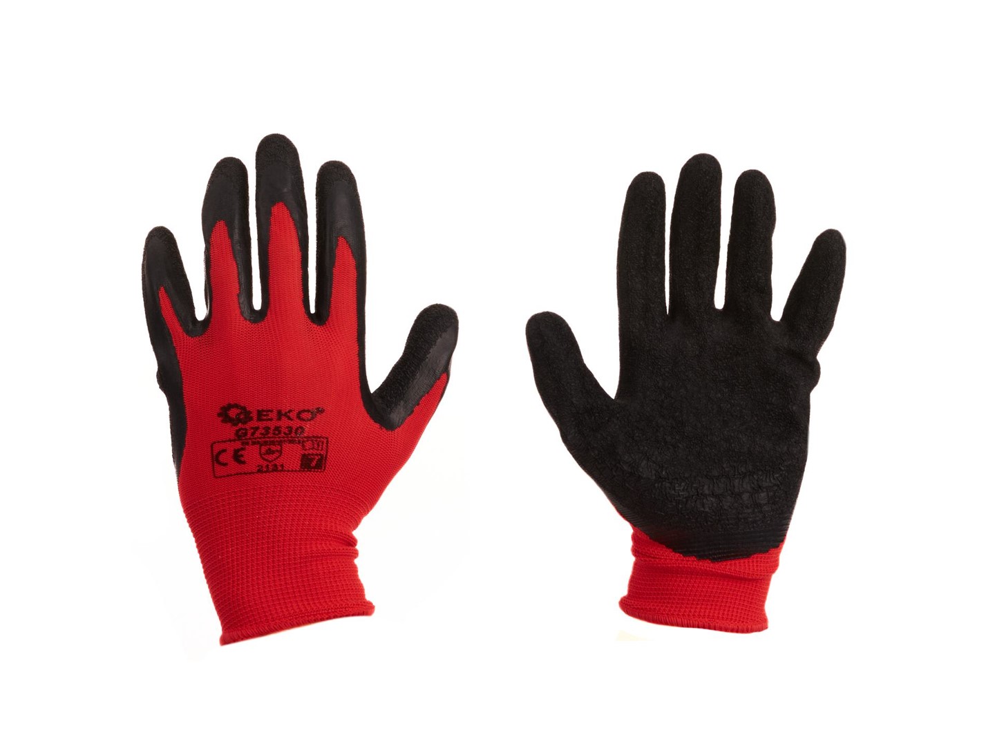 Cotton Work Gloves s.7 with Crinkled Latex Palm Coating, Knit Wrist (red)