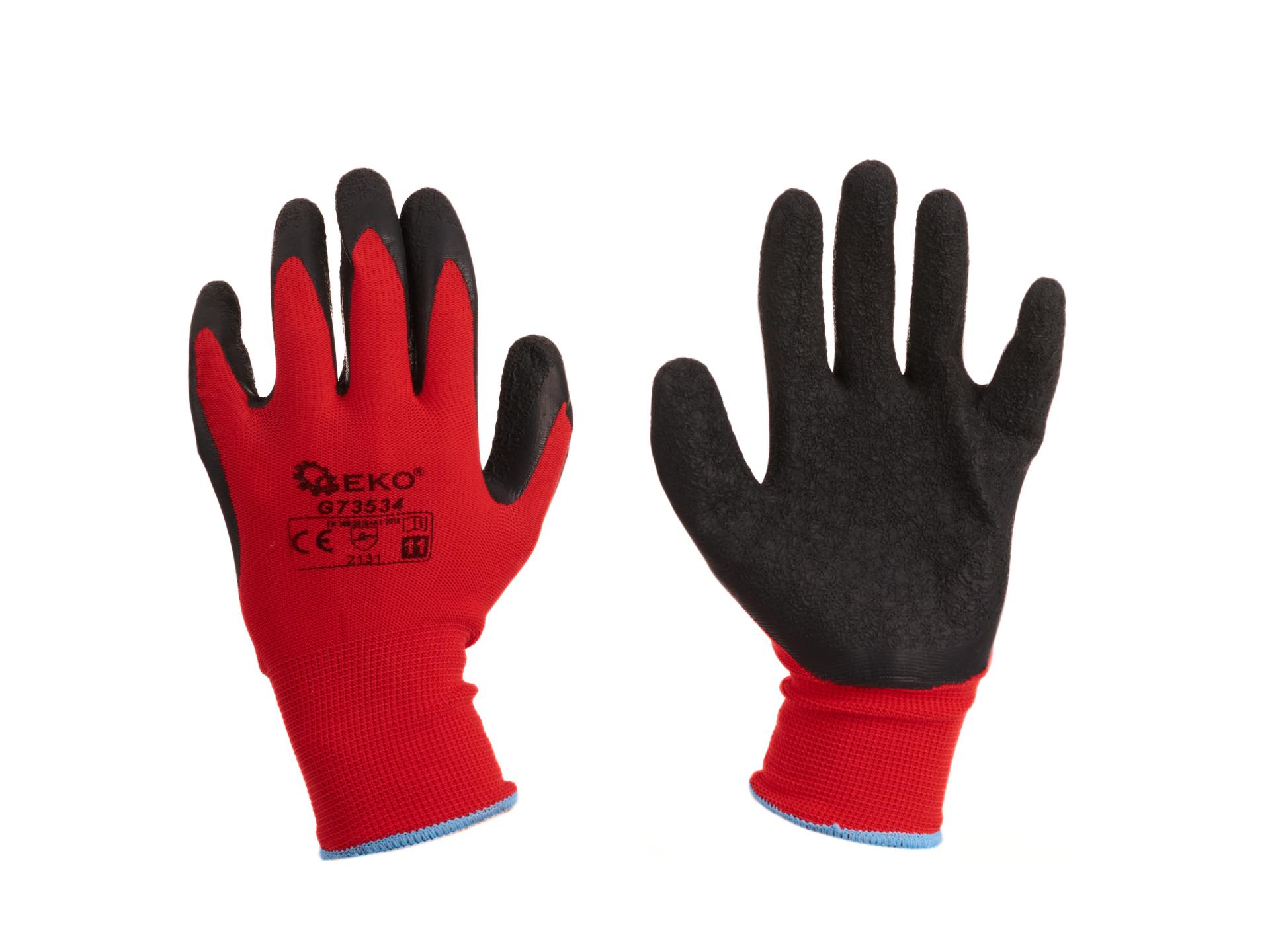 Cotton Work Gloves s.11 with Crinkled Latex Palm Coating, Knit Wrist (red)