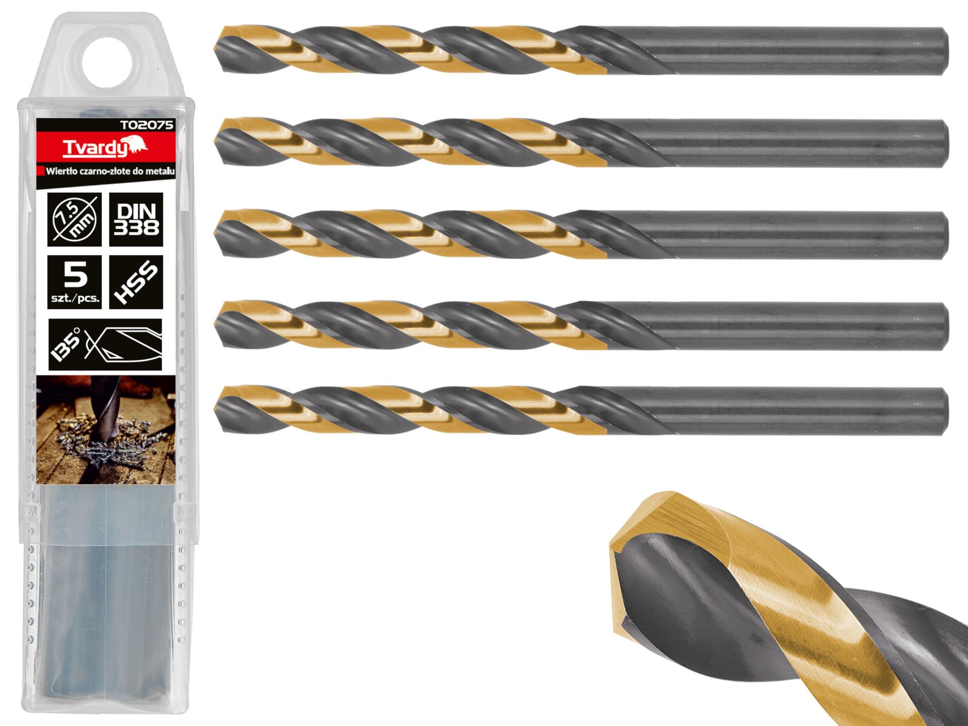 HSS 7.50mm black & gold metal twist drill bit