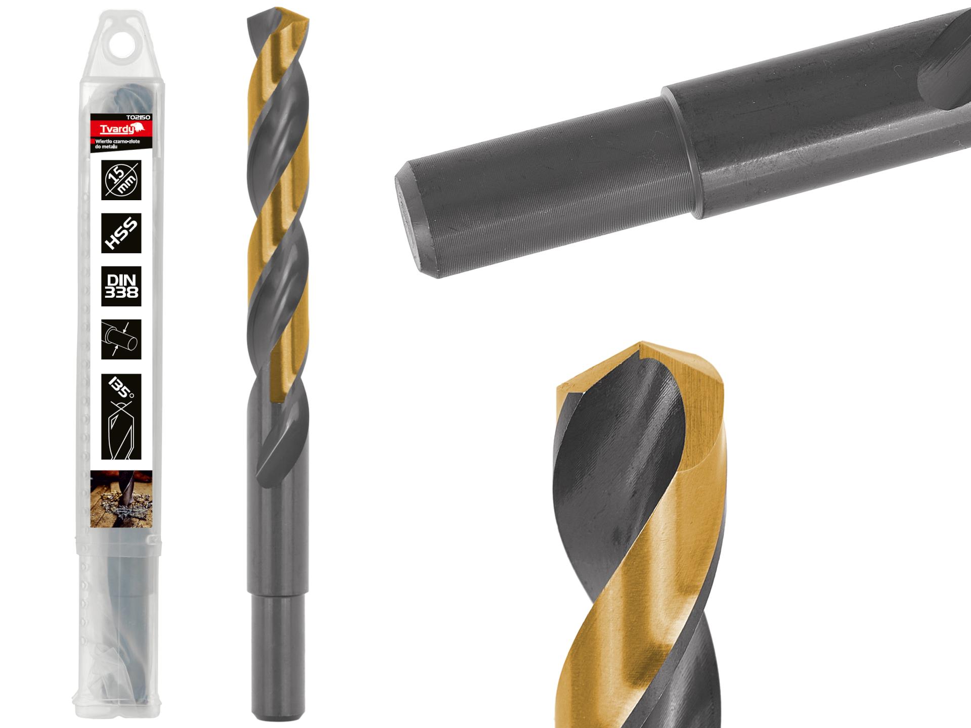 Rolled HSS 15.00mm black & gold metal twist drill bit