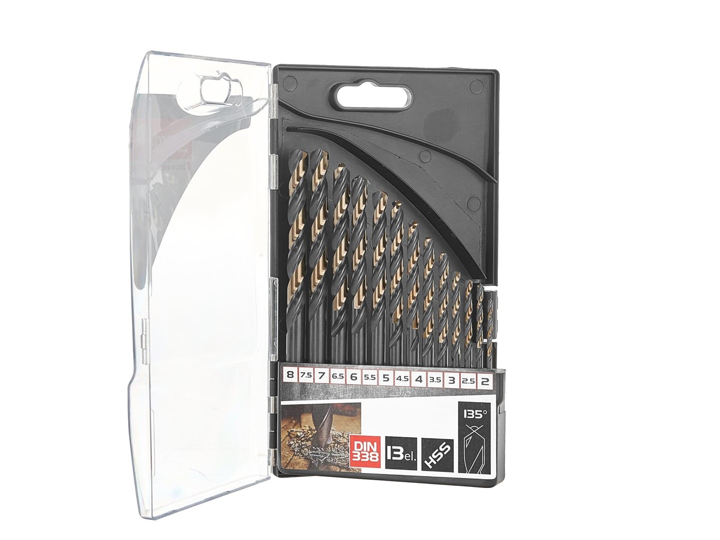 13pcs HSS 2.0-8.0mm black & gold metal twist drill bit set