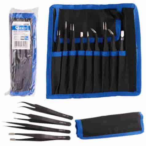 Precision metal tweezers set 9 pcs