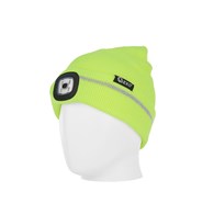 Rechargeable LED head light winter hat with reflective stripe (yellow)