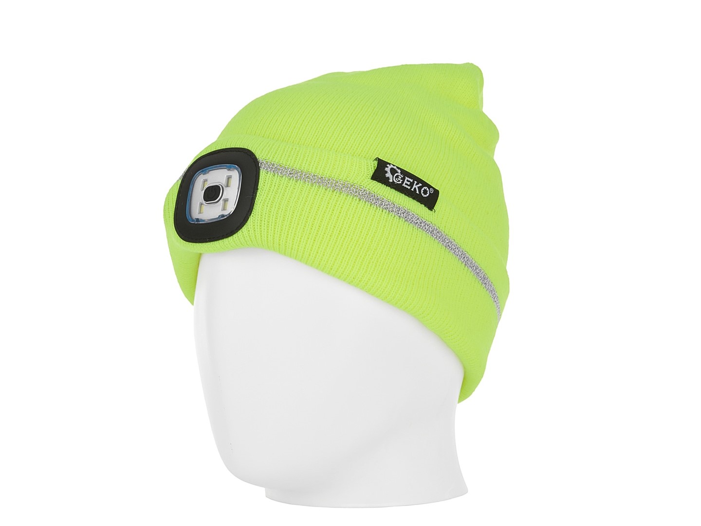 Rechargeable LED head light winter hat with reflective stripe (yellow)